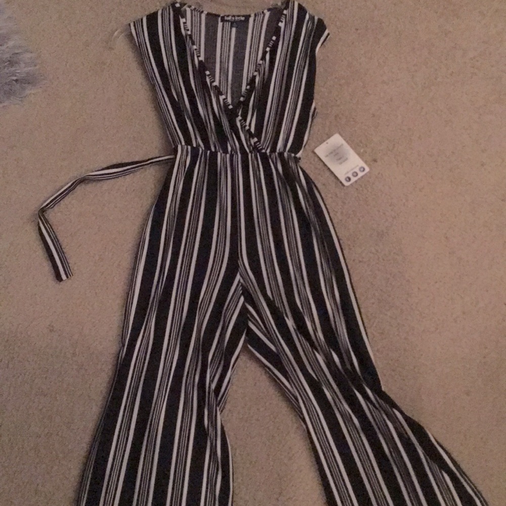One piece belted striped romper